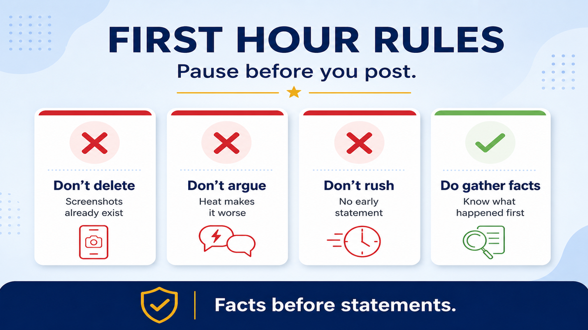 First-hour rules: don't delete, argue, or rush — gather facts first