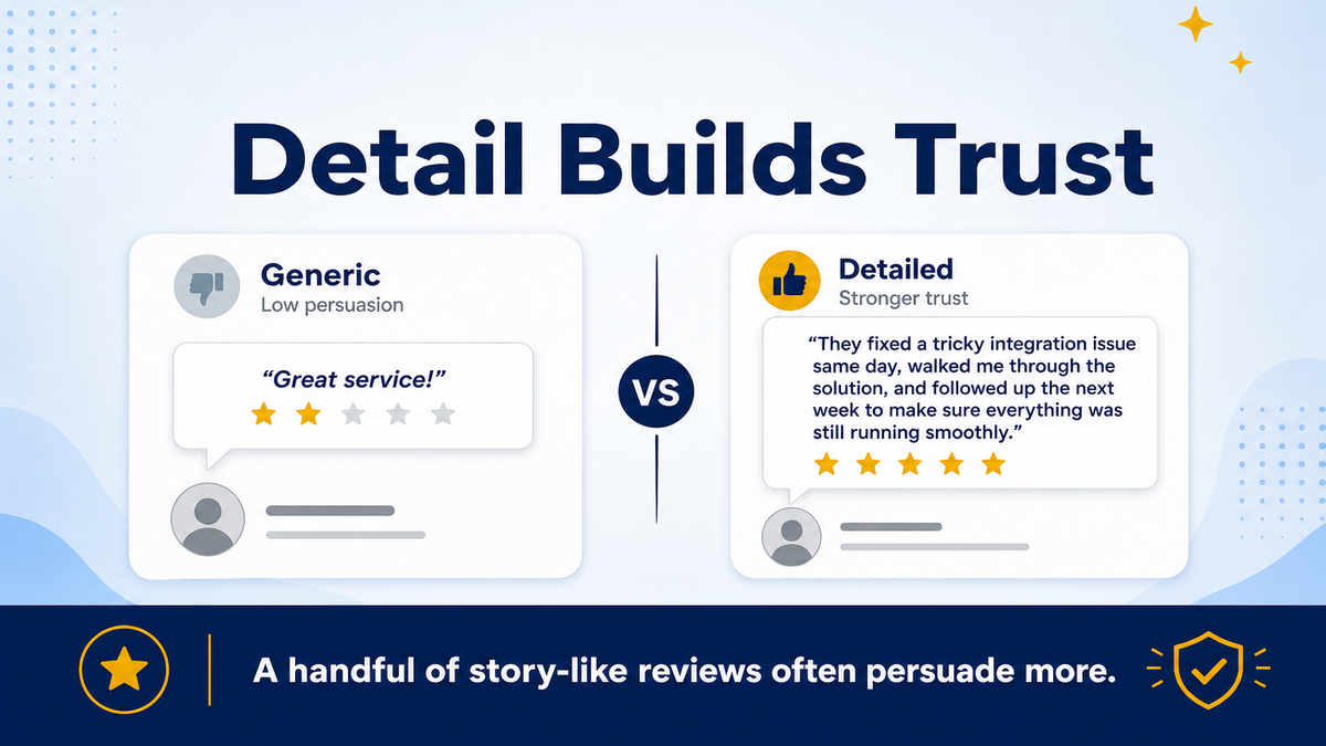 Short generic review versus a long detailed Google review with specific highlighted phrases