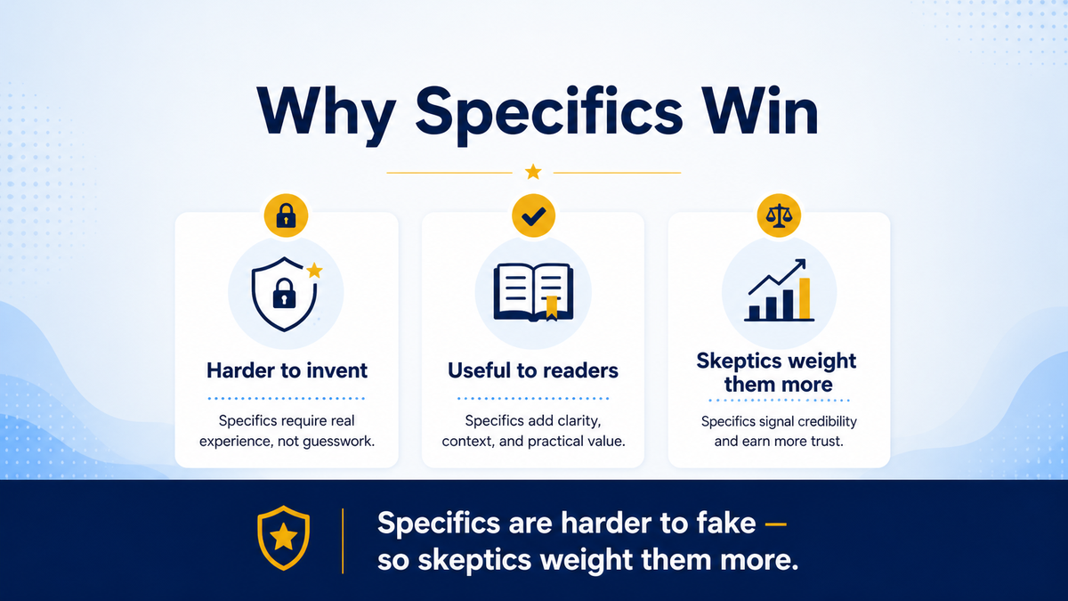 Why specific review details read as more credible than generic praise