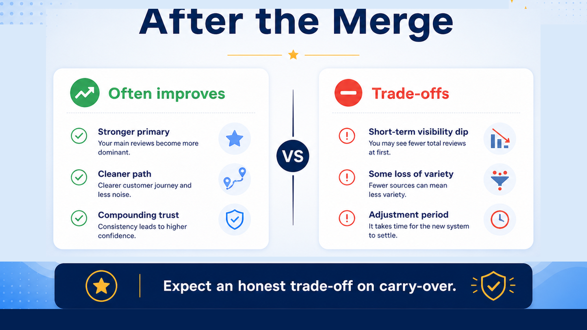 What happens to reviews after a duplicate profile merge — some may not transfer
