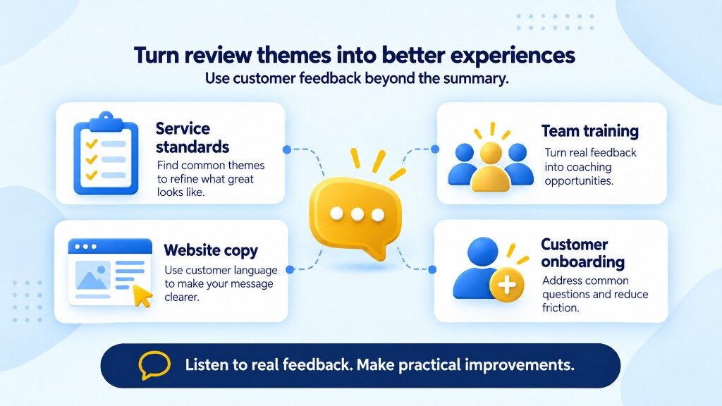 Using Google review themes beyond the AI summary: service standards, website copy, team training and customer onboarding