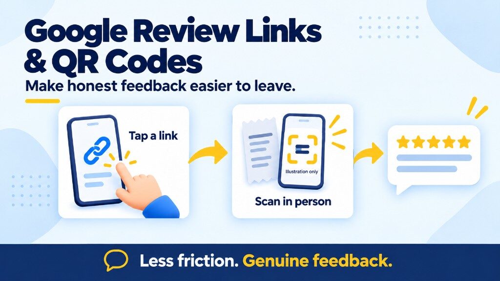Google review links and QR codes: tap a link or scan in person to make honest feedback easier to leave