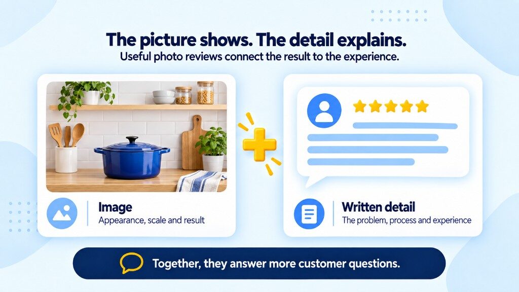 A strong Google photo review pairs a customer image showing appearance, scale and result with written detail about the problem, process and experience
