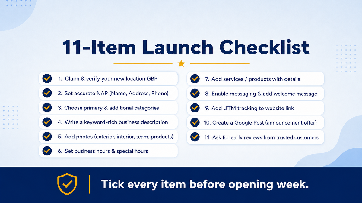 Eleven-item pre-opening and opening-week Google Business Profile checklist