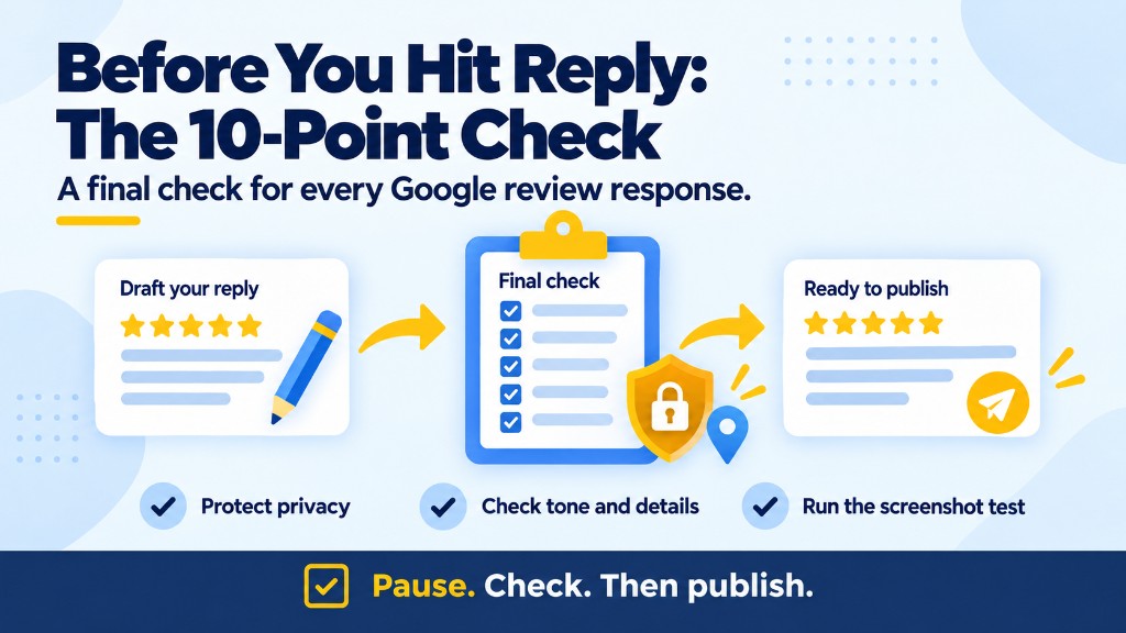 Before you hit reply: a 10-point pre-publish checklist for every Google review response, from draft to final check to publish