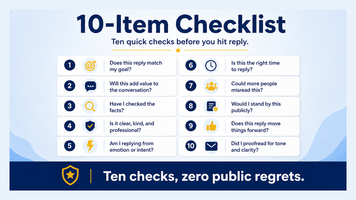 Ten-item pre-publish checklist before replying to a Google review