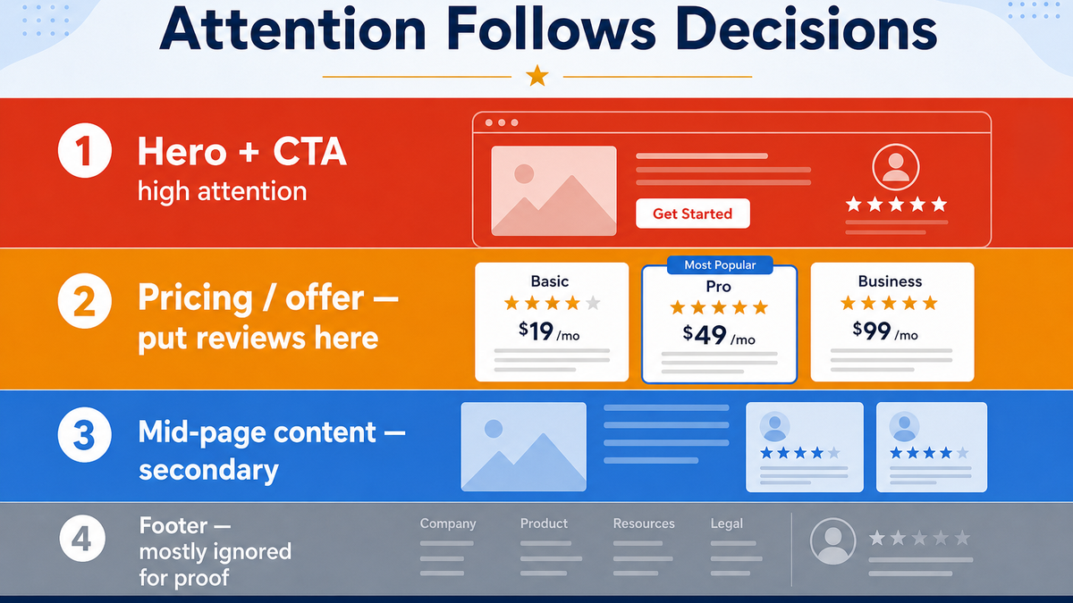 Attention heatmap showing eyes concentrate near decision and CTA zones