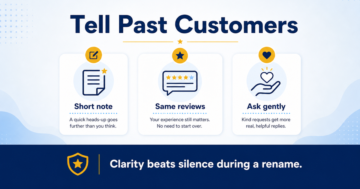Communicating a rebrand to existing reviewers and customers