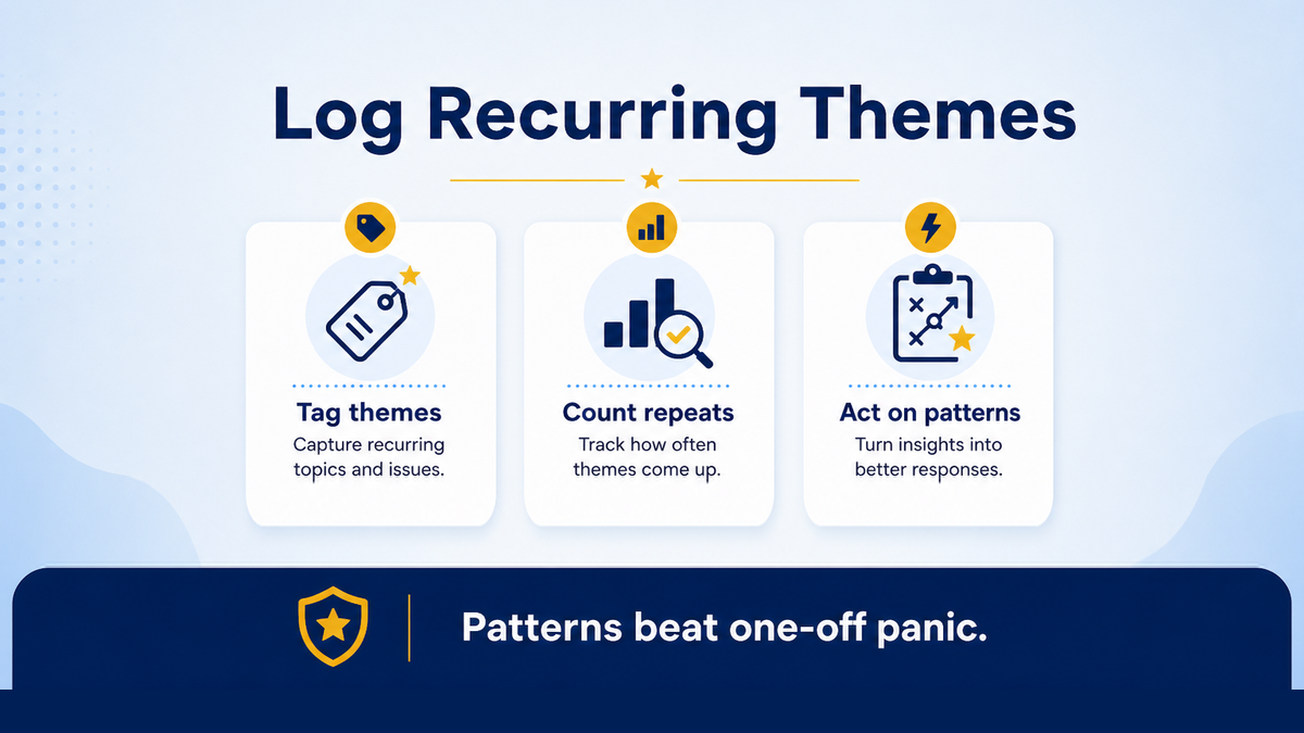 Logging recurring negative review themes with counts