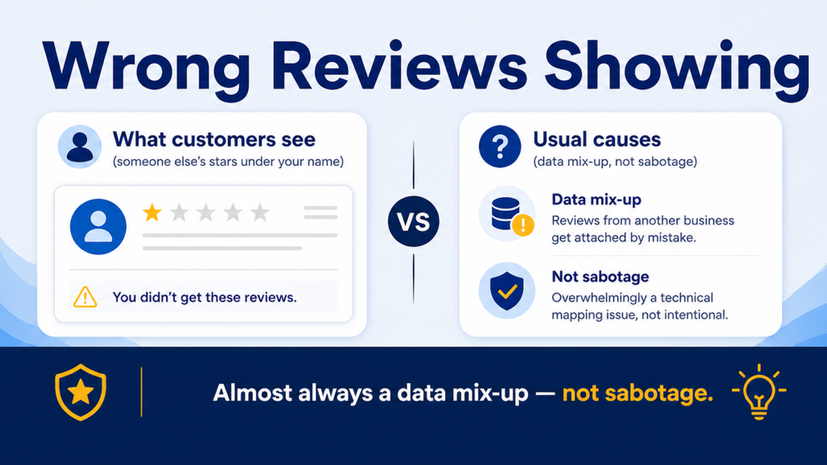 Search result mix-up showing a competitor's Google reviews attached to your business name
