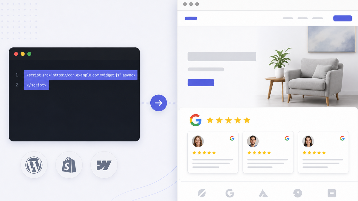 Embed Google reviews on any CMS with a two-line script tag
